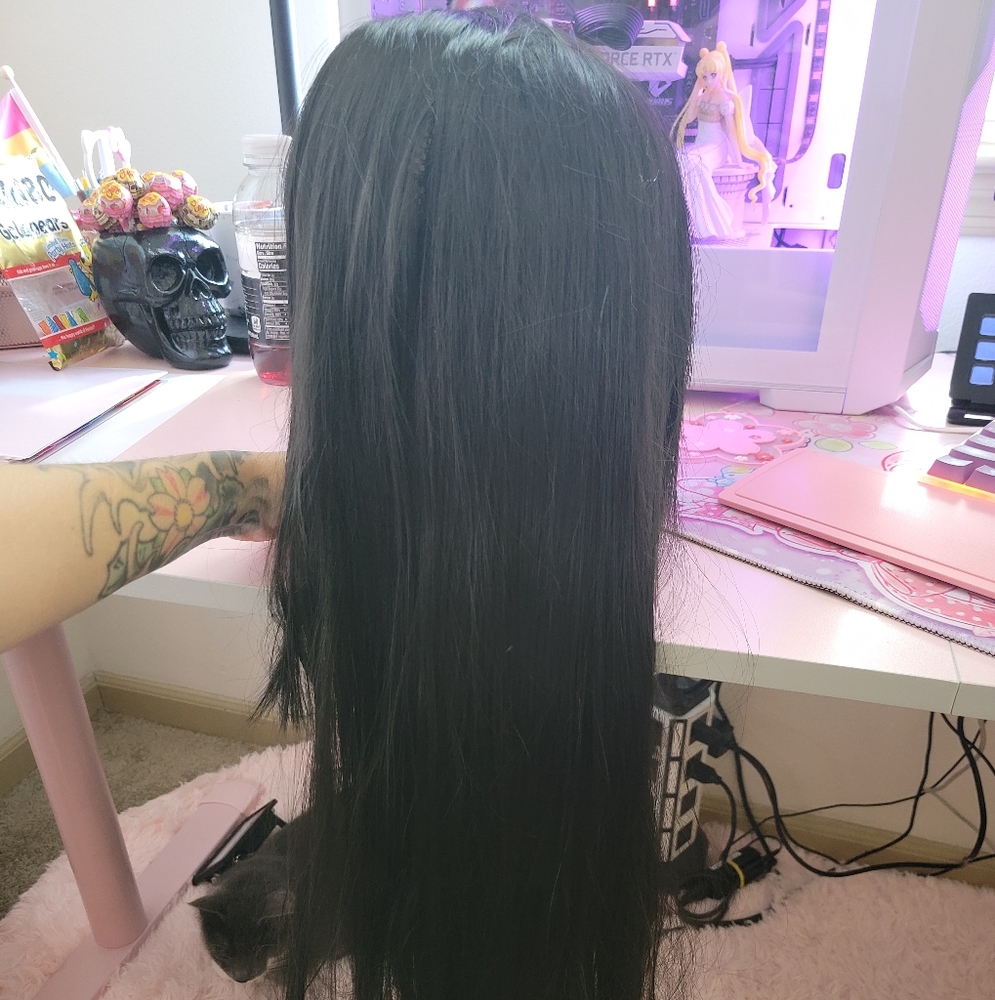 Extra long black cosplay wig